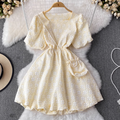 Retro Puff Sleeve Square Neck Mini Dress