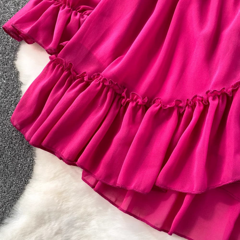 off-the-shoulder waistline slimming A-line dress with ruffles