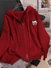 Women's thickened zipper hooded sweater
