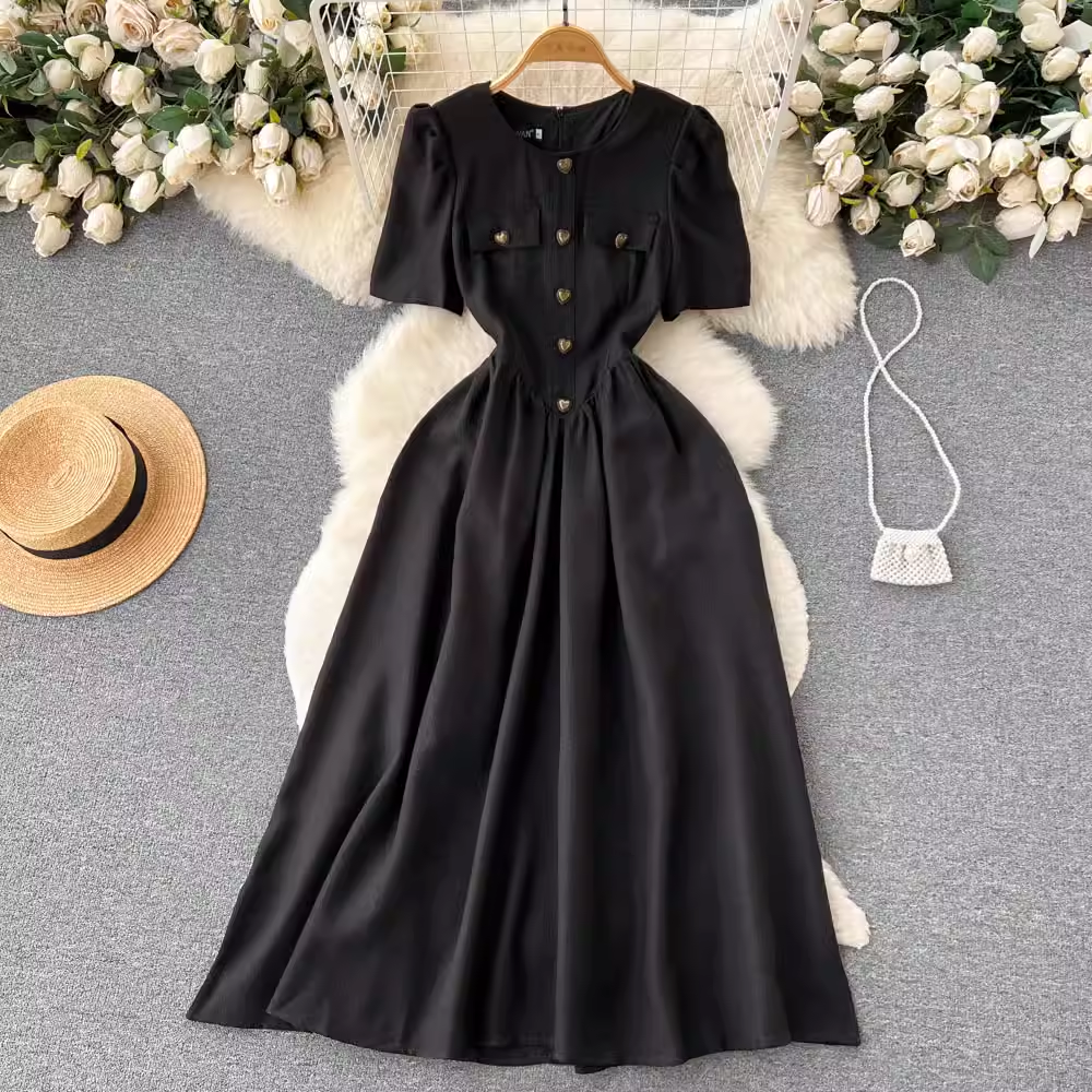 dress black short sleeve long dress