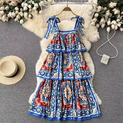 Printed Square Neck Slip Dress Summer Dress