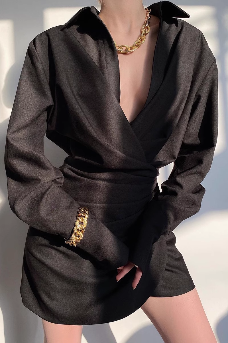 Long sleeve irregular black dress