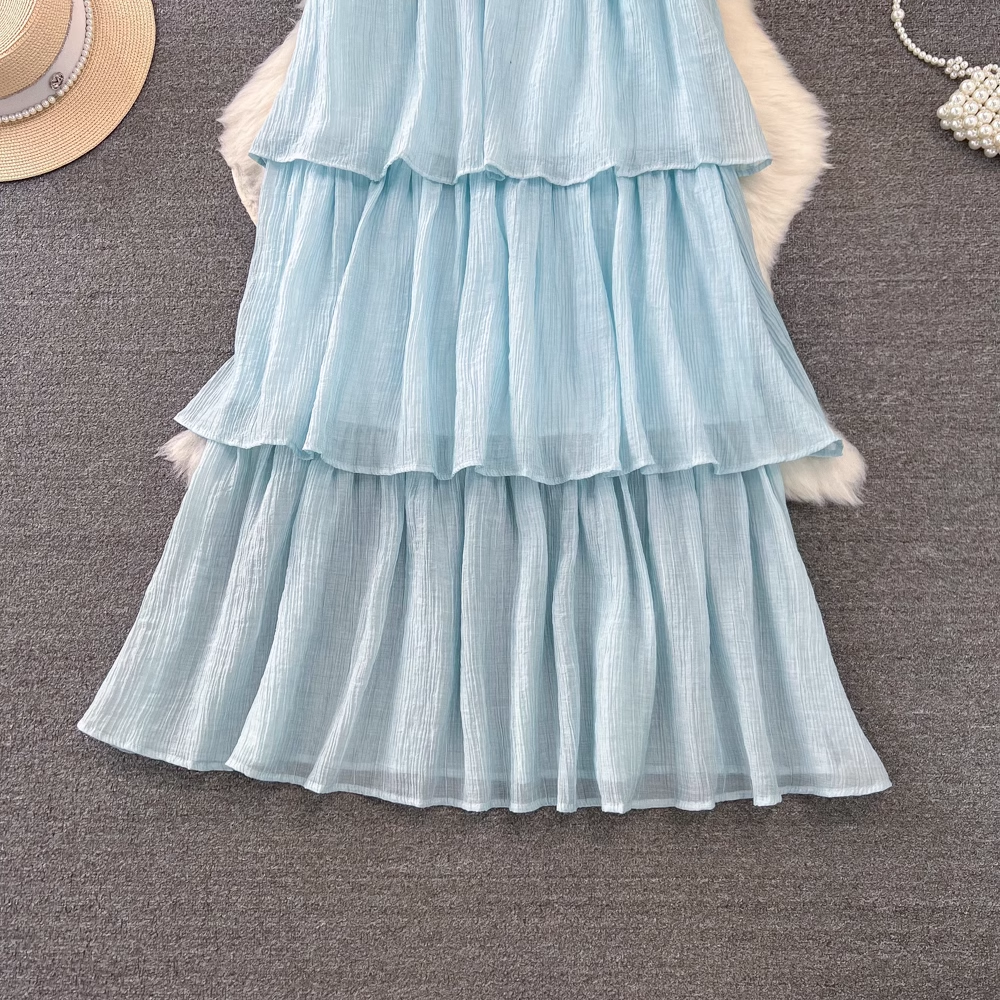 Blue A-line Dress Seaside Vacation Beach Dress