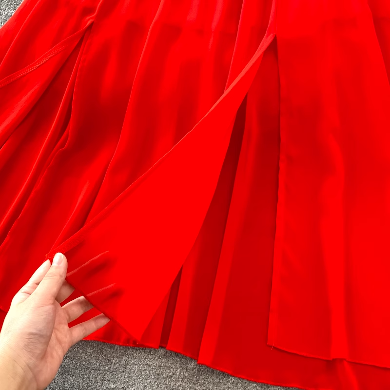 Red Off Shoulder Chiffon dress