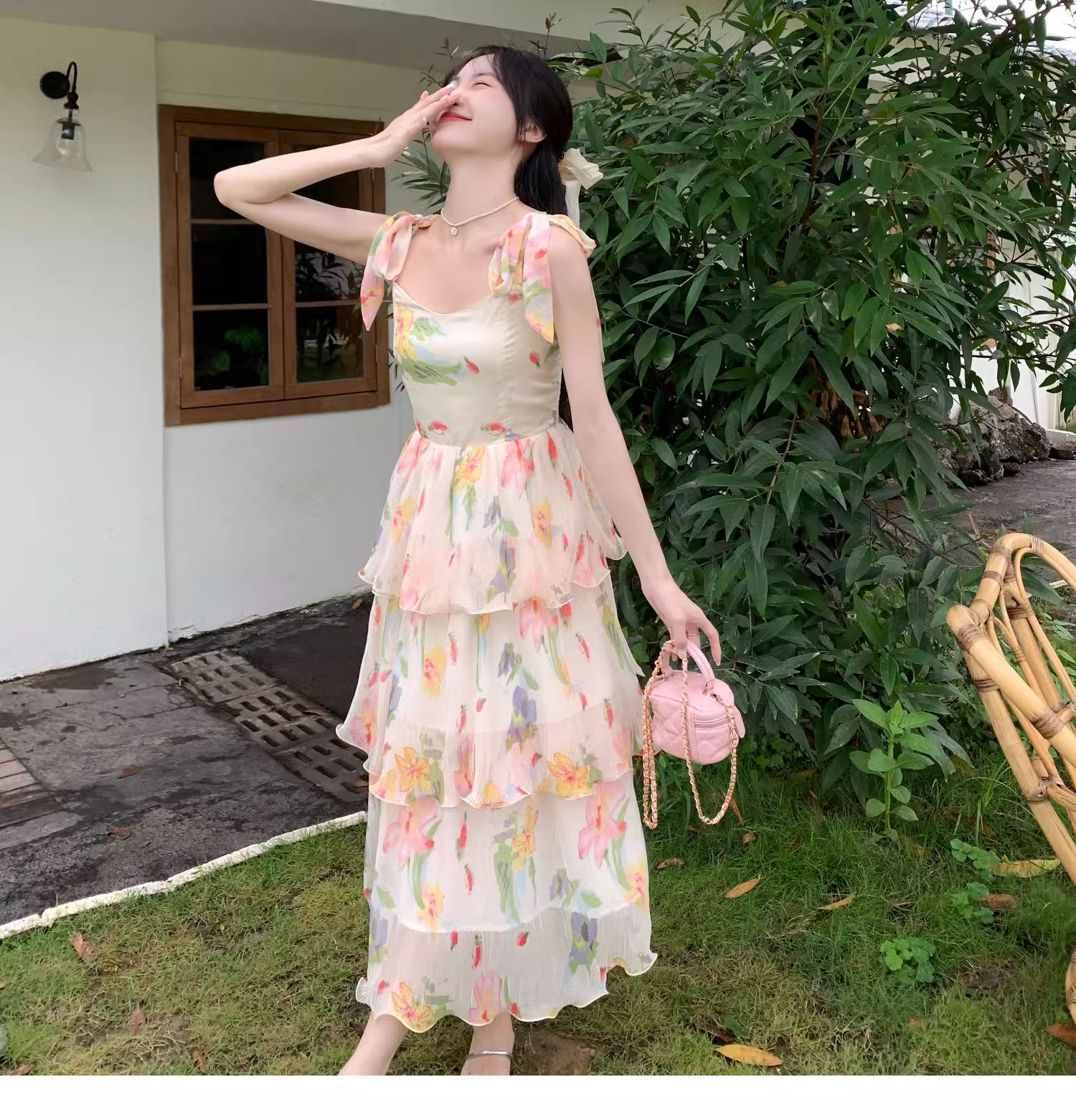 Women's floral suspender dress