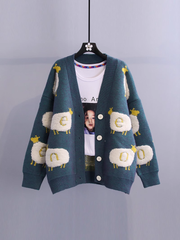 Cartoon lazy style sweater Women's knitted cardigan jacket