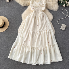 Retro style halter neck strap floral summer dress