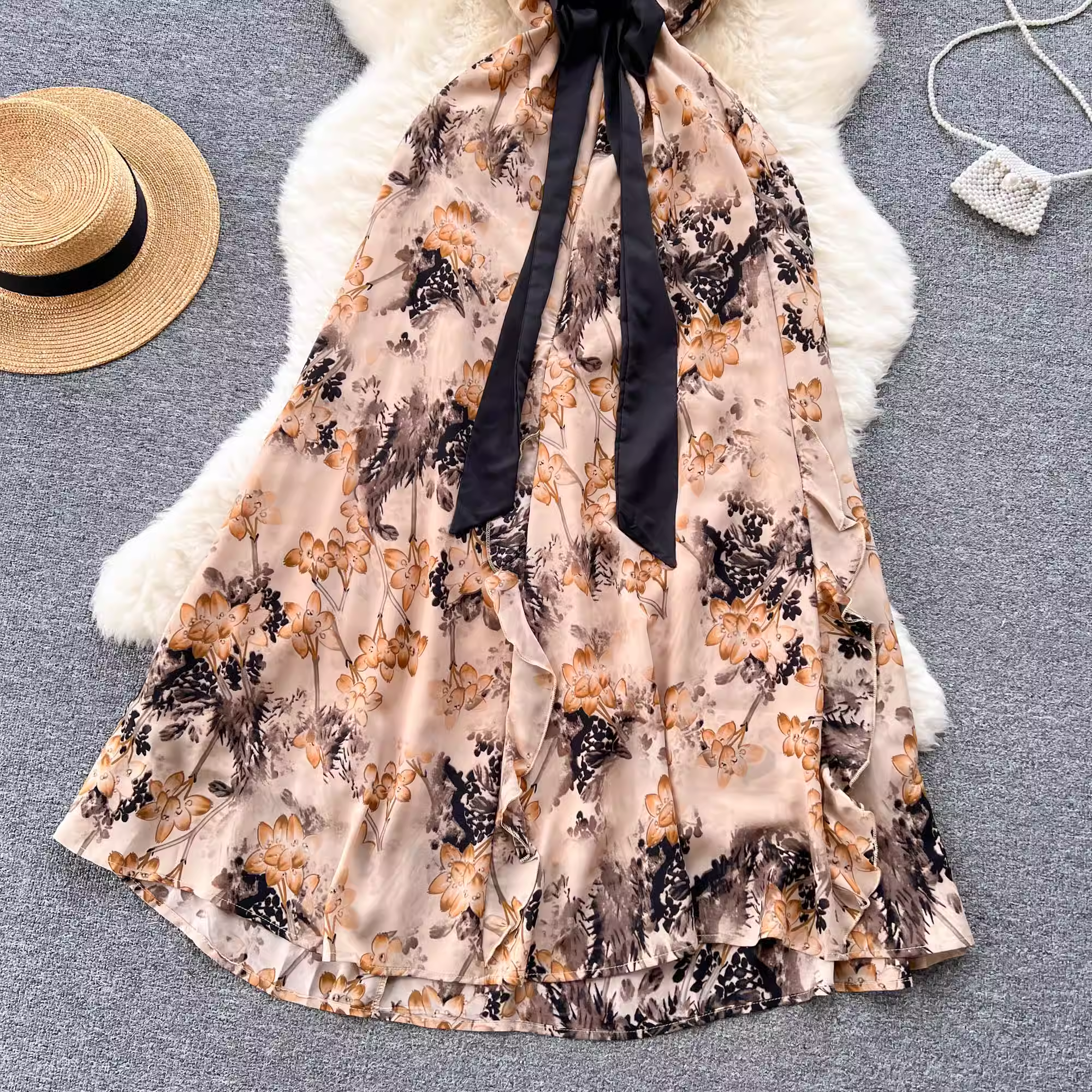 Romantic retro atmosphere floral dress