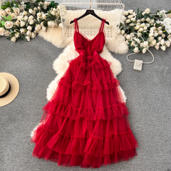 A-line V Neck Tulle Prom Dress