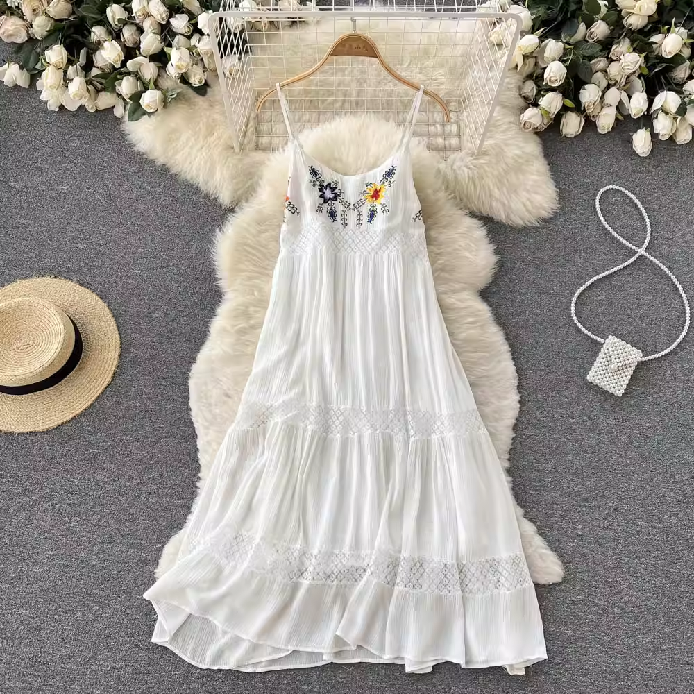 A-line Embroidered Beach Dress