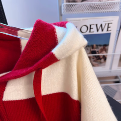 chic red striped hooded sweater women autumn and winter