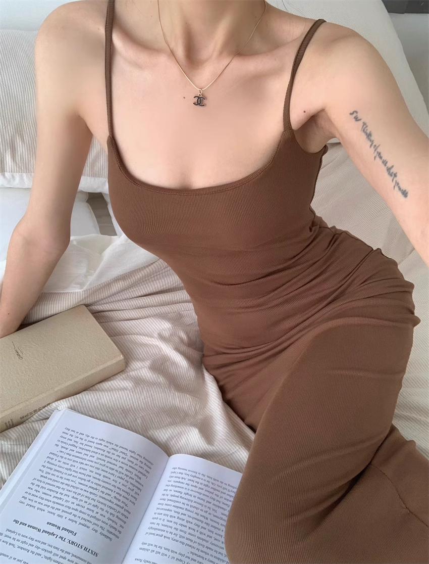 Pure Color Spaghetti Straps Long Maxi dress