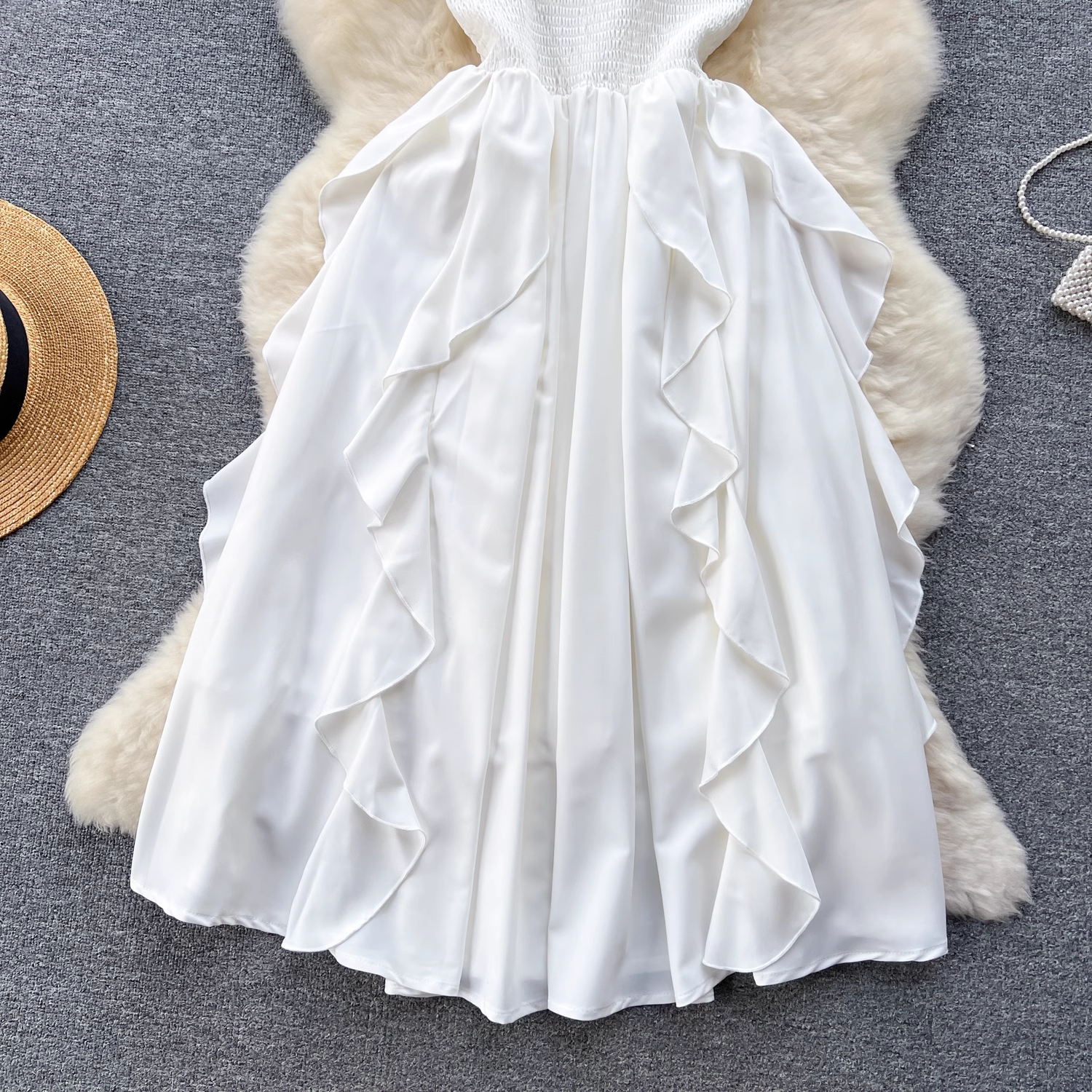 White Ruffle Holiday Maxi Dress