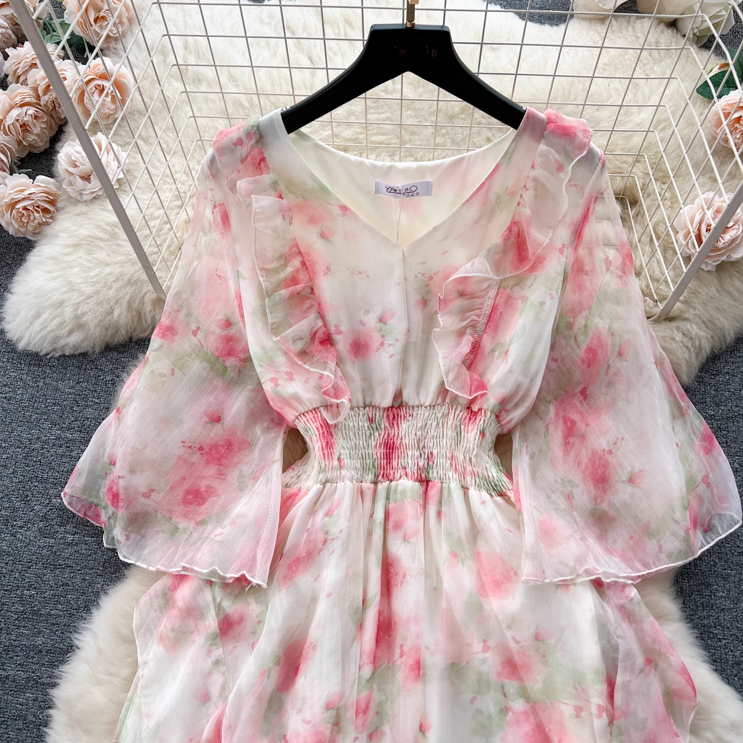 Women's summer floral chiffon dress