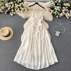 Retro style halter neck strap floral summer dress