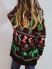 Long Sleeve Jacquard Christmas Streetwear Cardigans