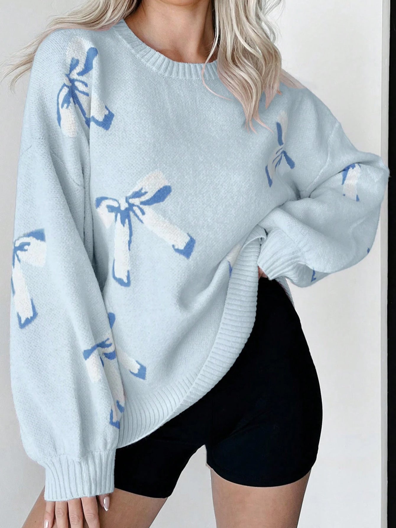 Christmas Bow Round Neck Long Sleeve Sweater