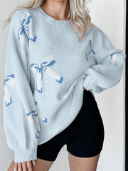 Christmas Bow Round Neck Long Sleeve Sweater