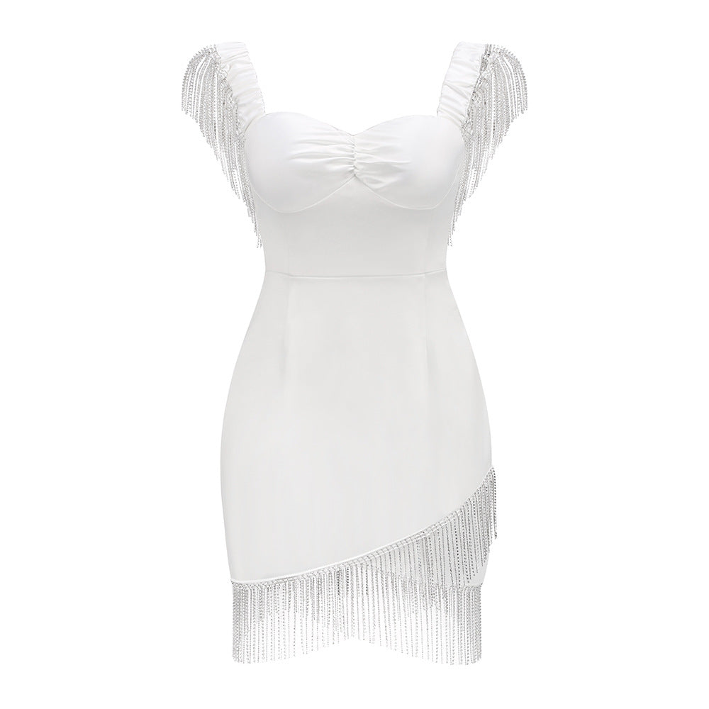 Dress Tassel Sexy Sleeveless Dress Solid Color Hips Skirt