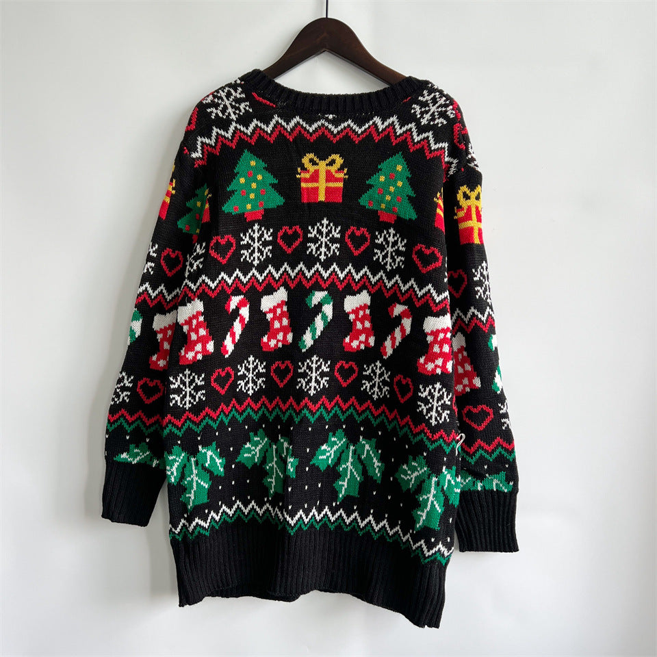 Long Sleeve Jacquard Christmas Streetwear Cardigans