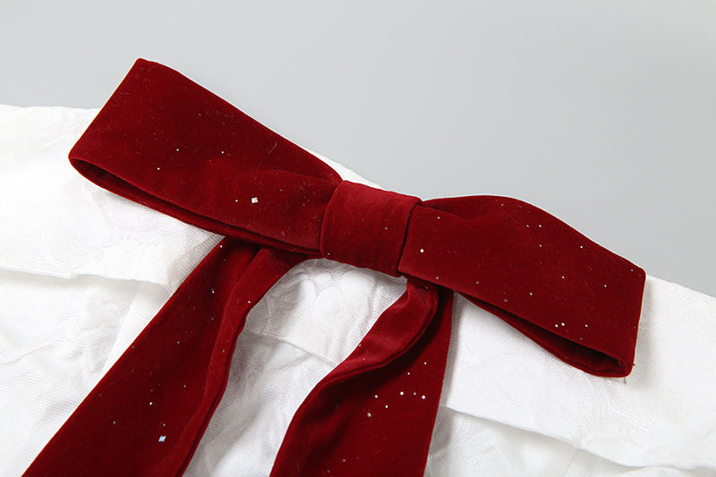 Christmas Off-Shoulder Bow Ribbon Dress