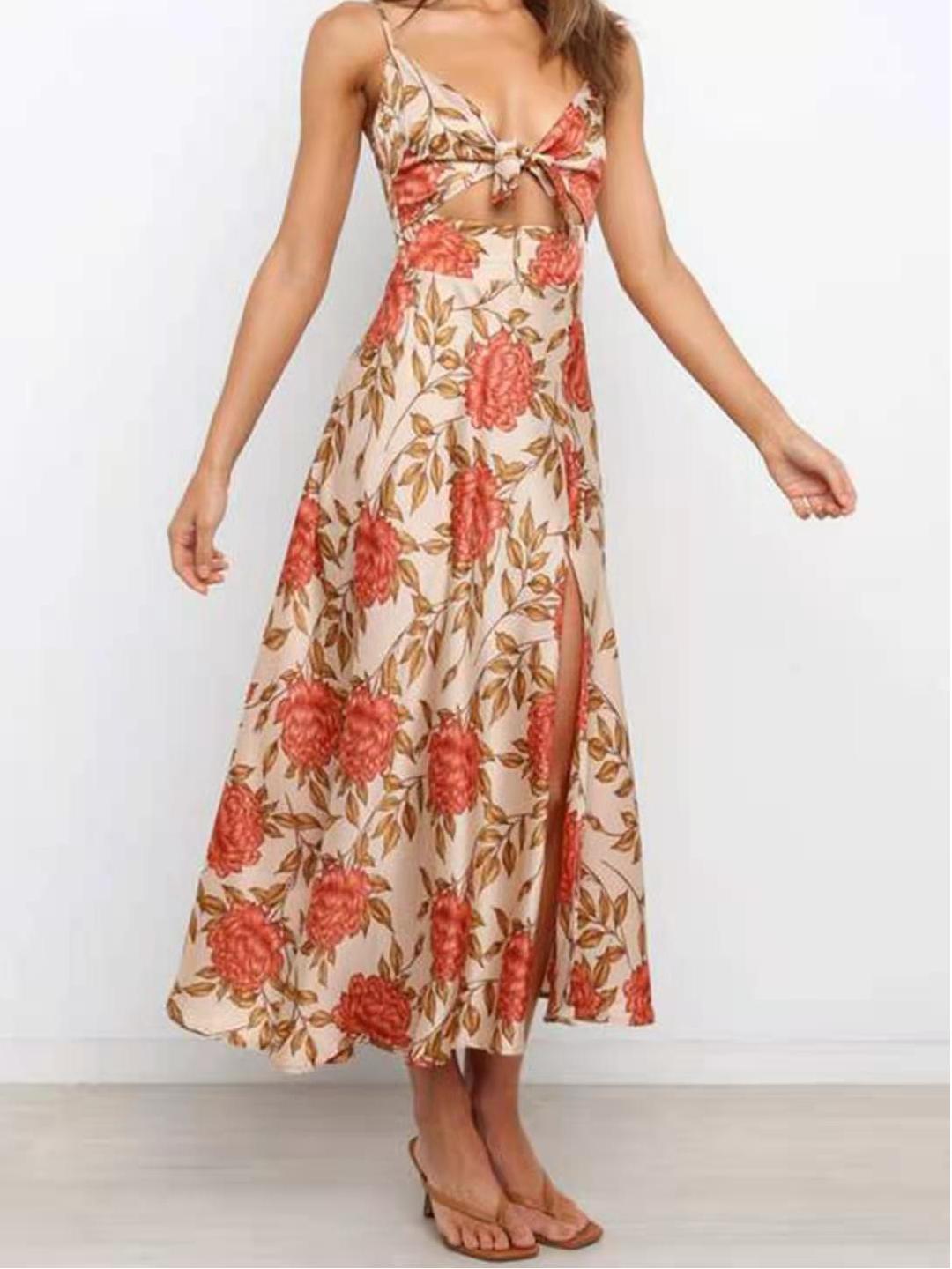 Beach Halter Dress With Printed Bow