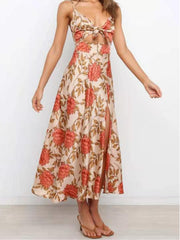 Beach Halter Dress With Printed Bow