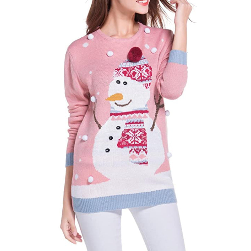 Christmas Cute Reindeer Snowflakes Knitted Sweater