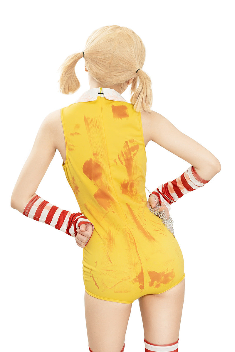 Halloween Costume Anime Game Character Cosplay Yellow Striped Jumpsuit