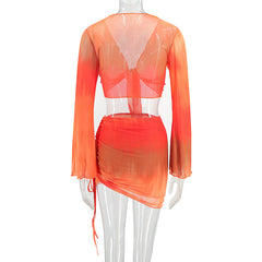 Cutout O - Ring Tie Up Shrug Knot Mini Dress Two Piece Set