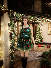 Ärmelloses mehrlagiges Tüllkleid mit Weihnachtsbaum