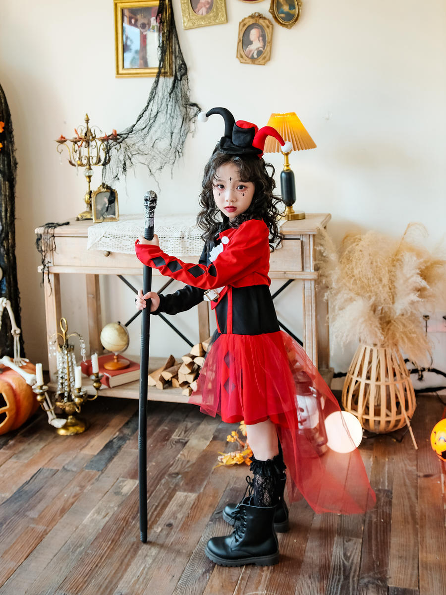 Kids Girls Clown Witch Set Coat skirt Hat socks Halloween Dance Cosplay Dresses