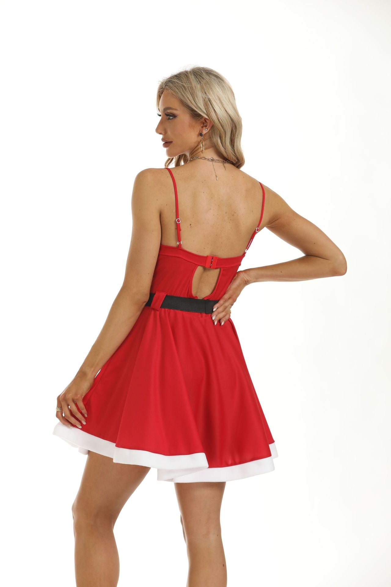 Vestido navideño con tirantes en rojo y verde