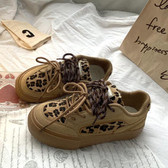 Casual Leopard Print Lace-Up Sneakers