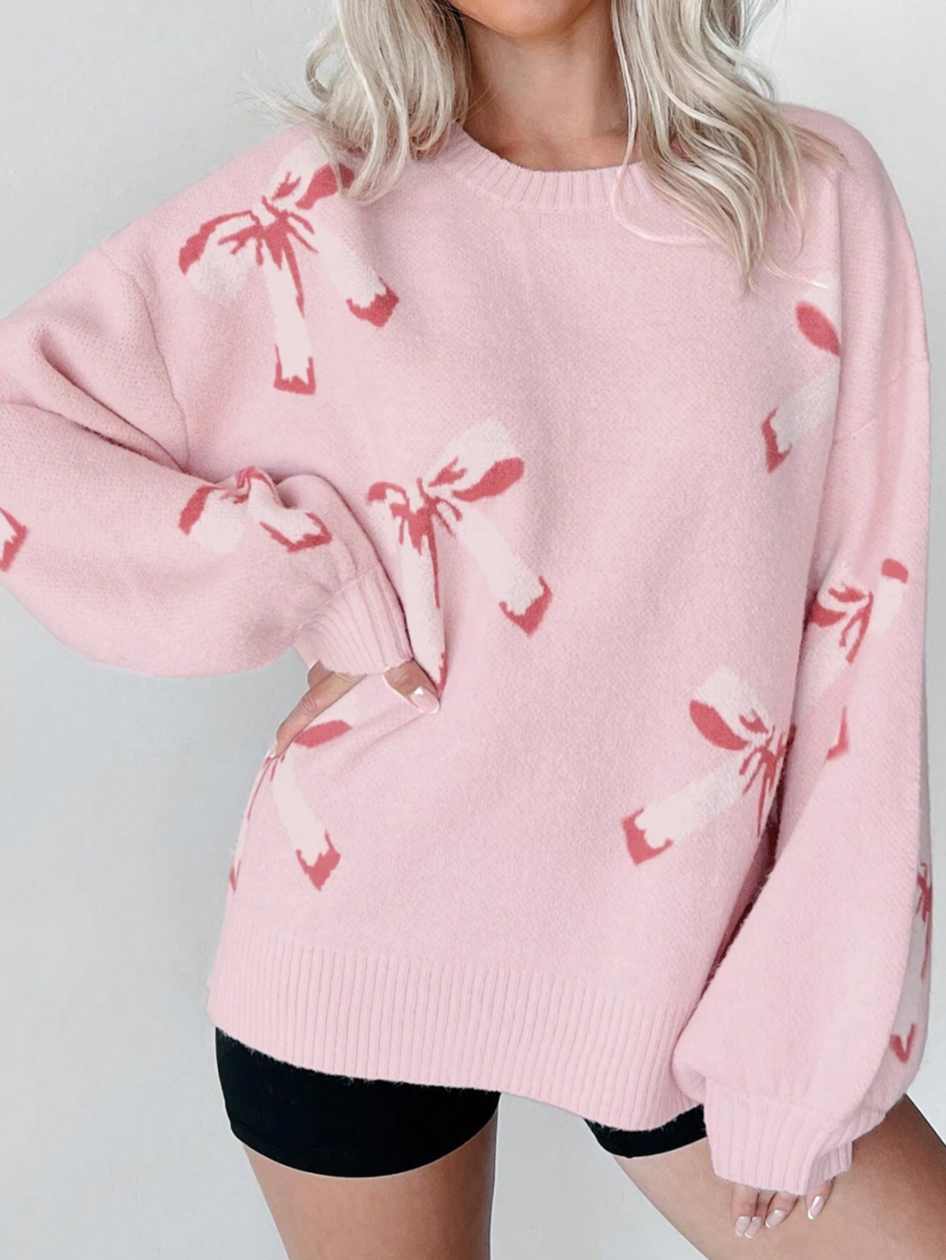 Christmas Bow Round Neck Long Sleeve Sweater