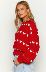 Christmas Heart Pattern Crewneck Long Sleeve Sweater