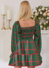 Weihnachts-Kontrastfarbenes Karomuster A-Linien-Kleid