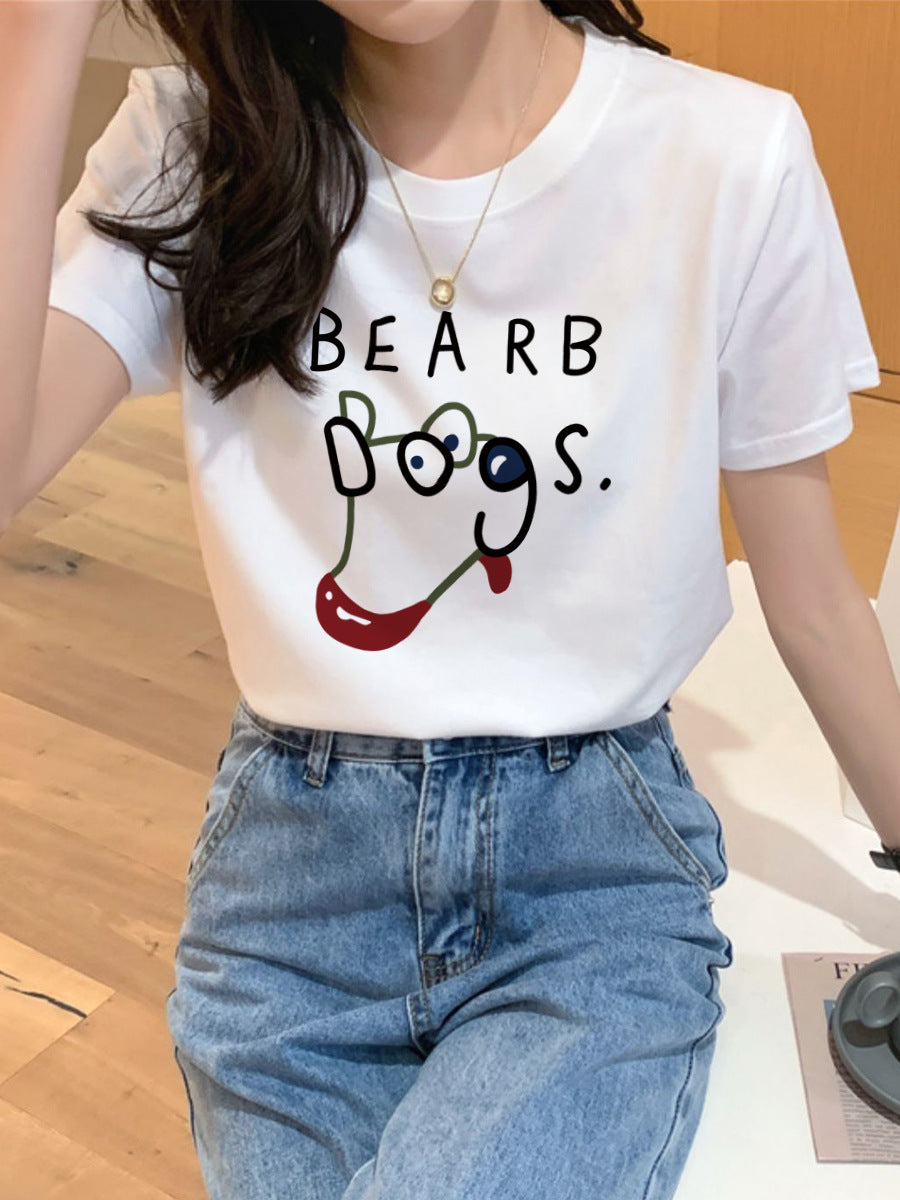 All-match cartoon print inner short-sleeved top