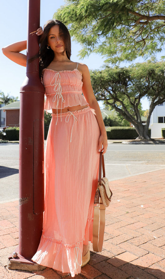 Suspender Bow Top Pleated Fairy Skirt Set