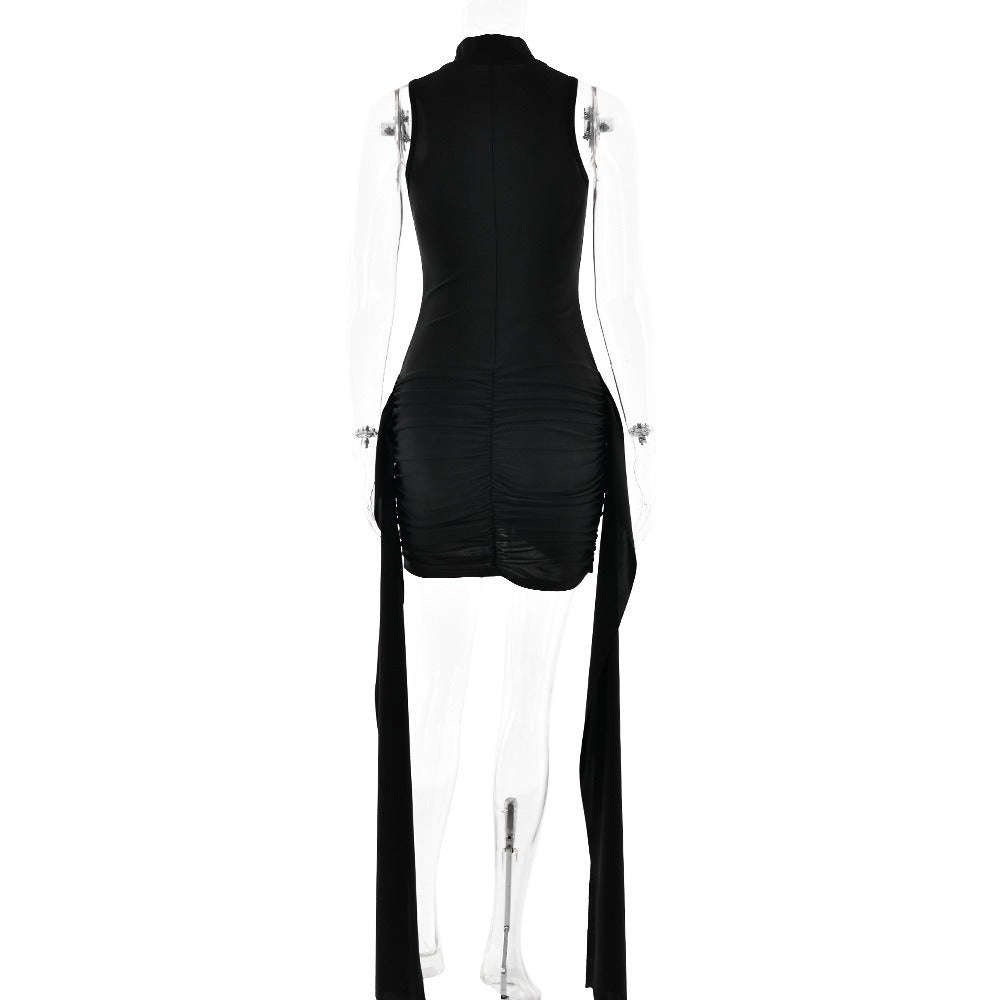 Round Neck Sleeveless Hip-Wrapped Tie Dress