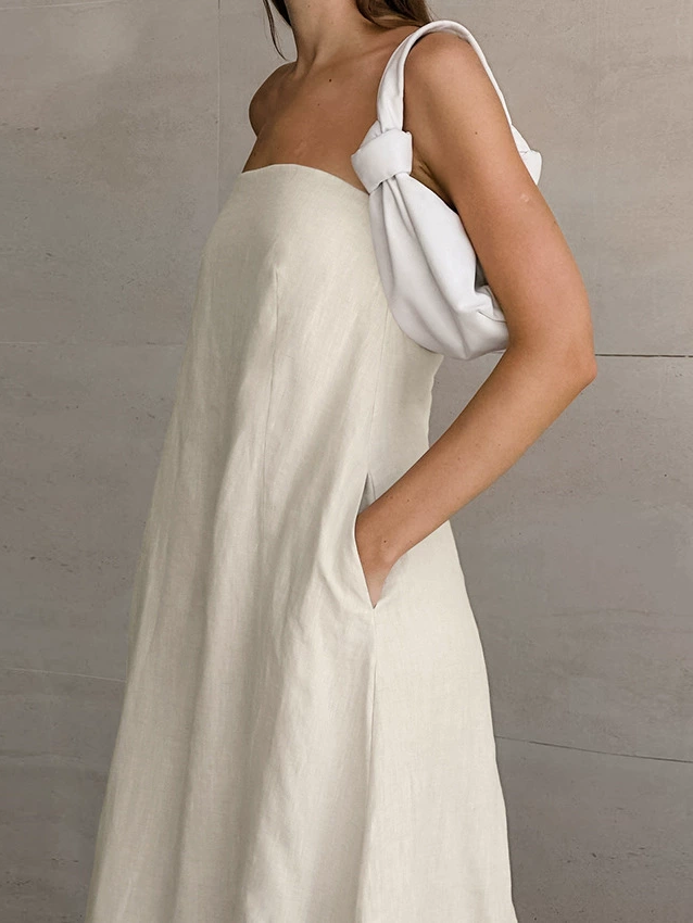 with Pocket Summer Strapless High Waist Casual Solid Dresses
