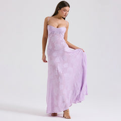 Purple Backless Suspender Dress