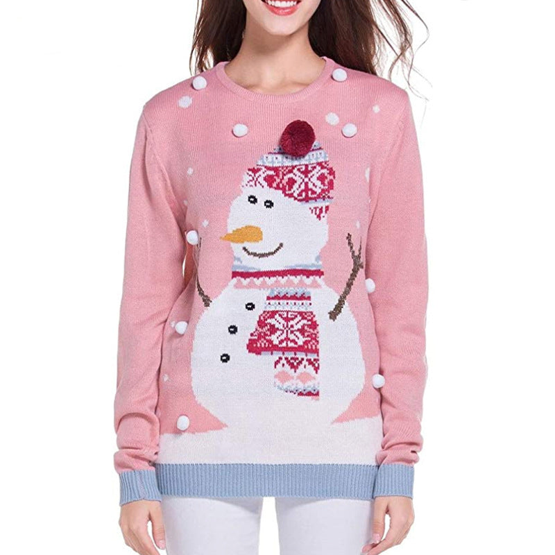 Christmas Cute Reindeer Snowflakes Knitted Sweater