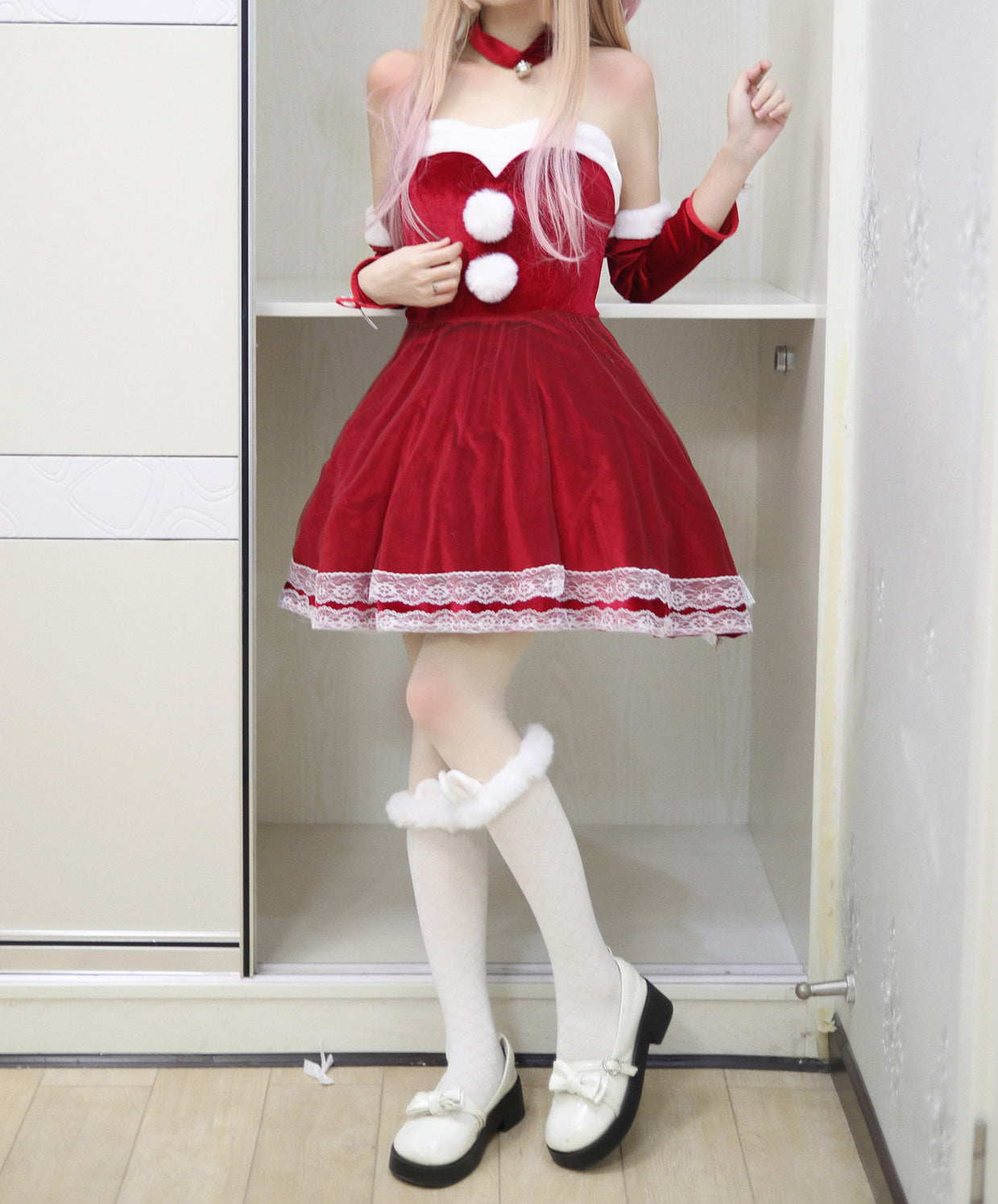 Christmas Role Play Party Women Lady Red Pink Lolita Suit