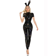 Halloween Cosplay Bunny PU Leather Zipper Bodysuit