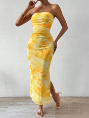 Mesh Print Dress Slit Tulle Hip Skirt