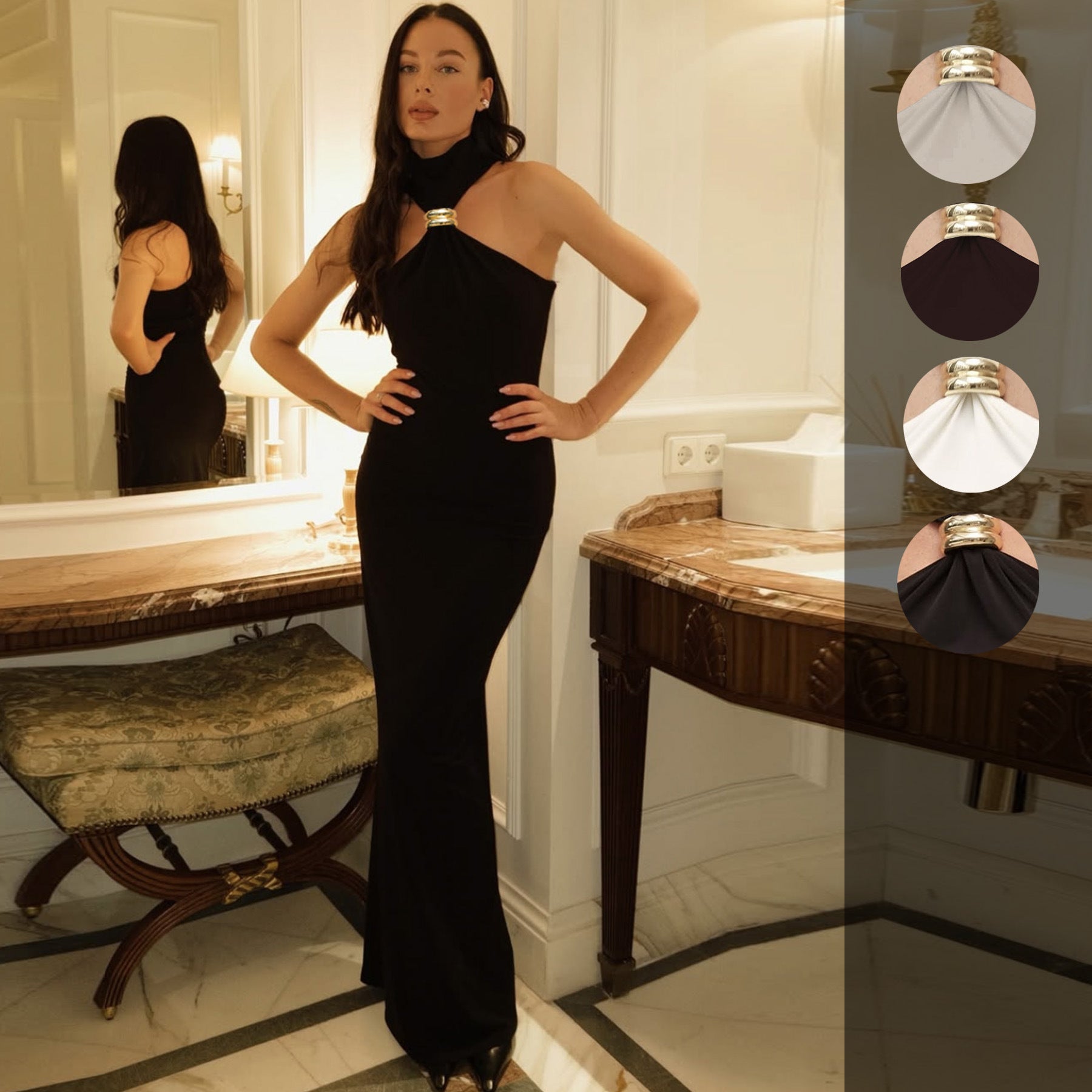 Metal Button Slim Fit Long Dress