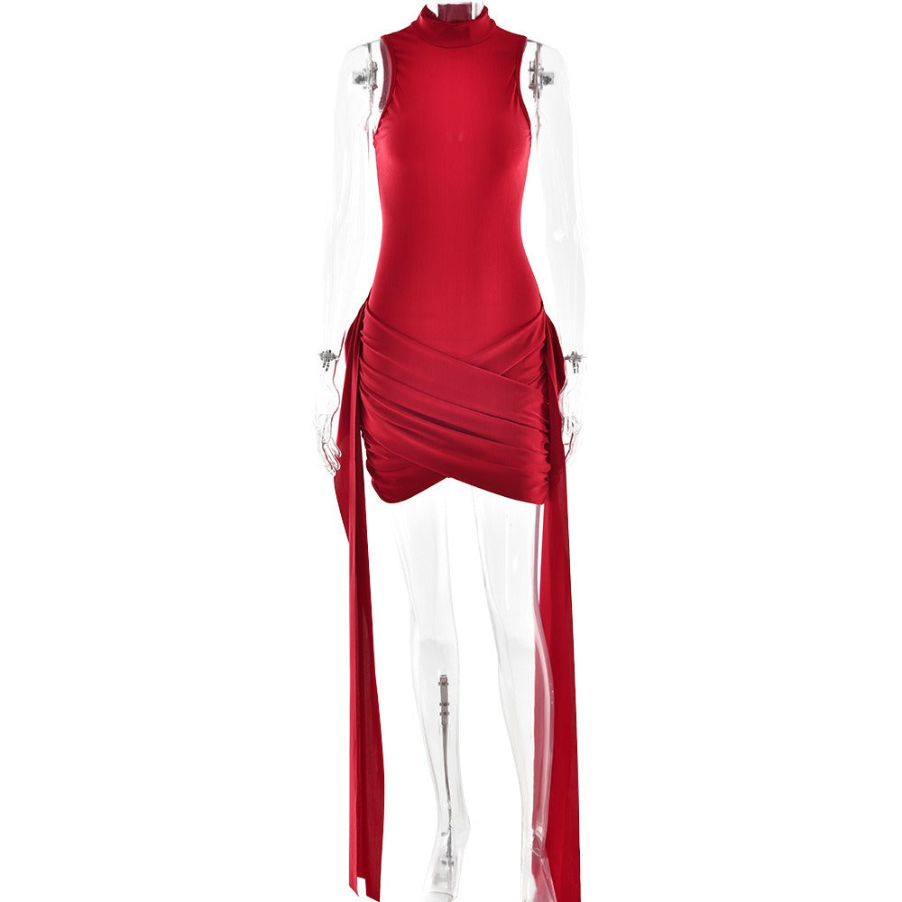 Round Neck Sleeveless Hip-Wrapped Tie Dress