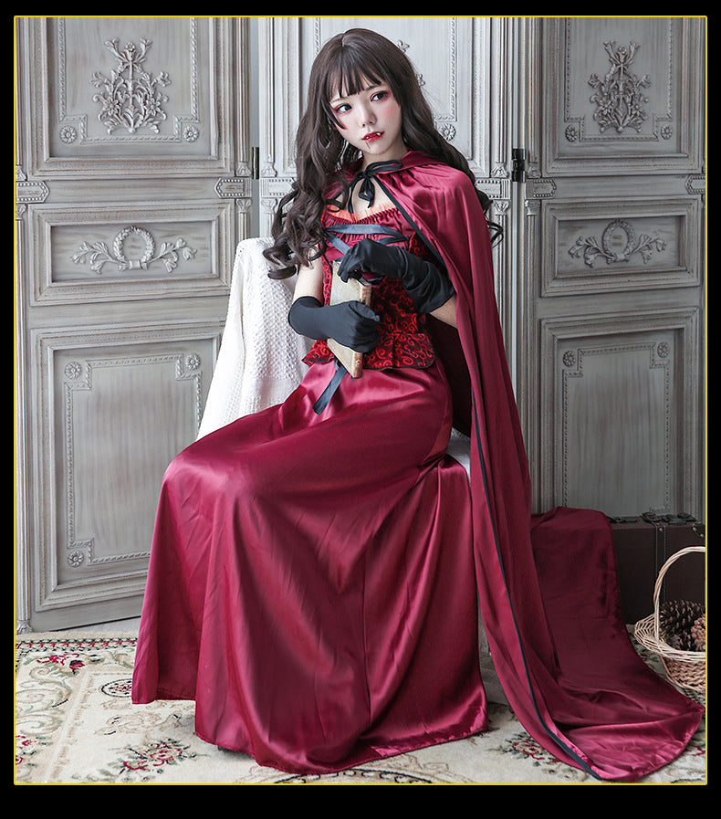 Red Riding Hood Cosplay Vampire Cape Shawl Halloween Dress