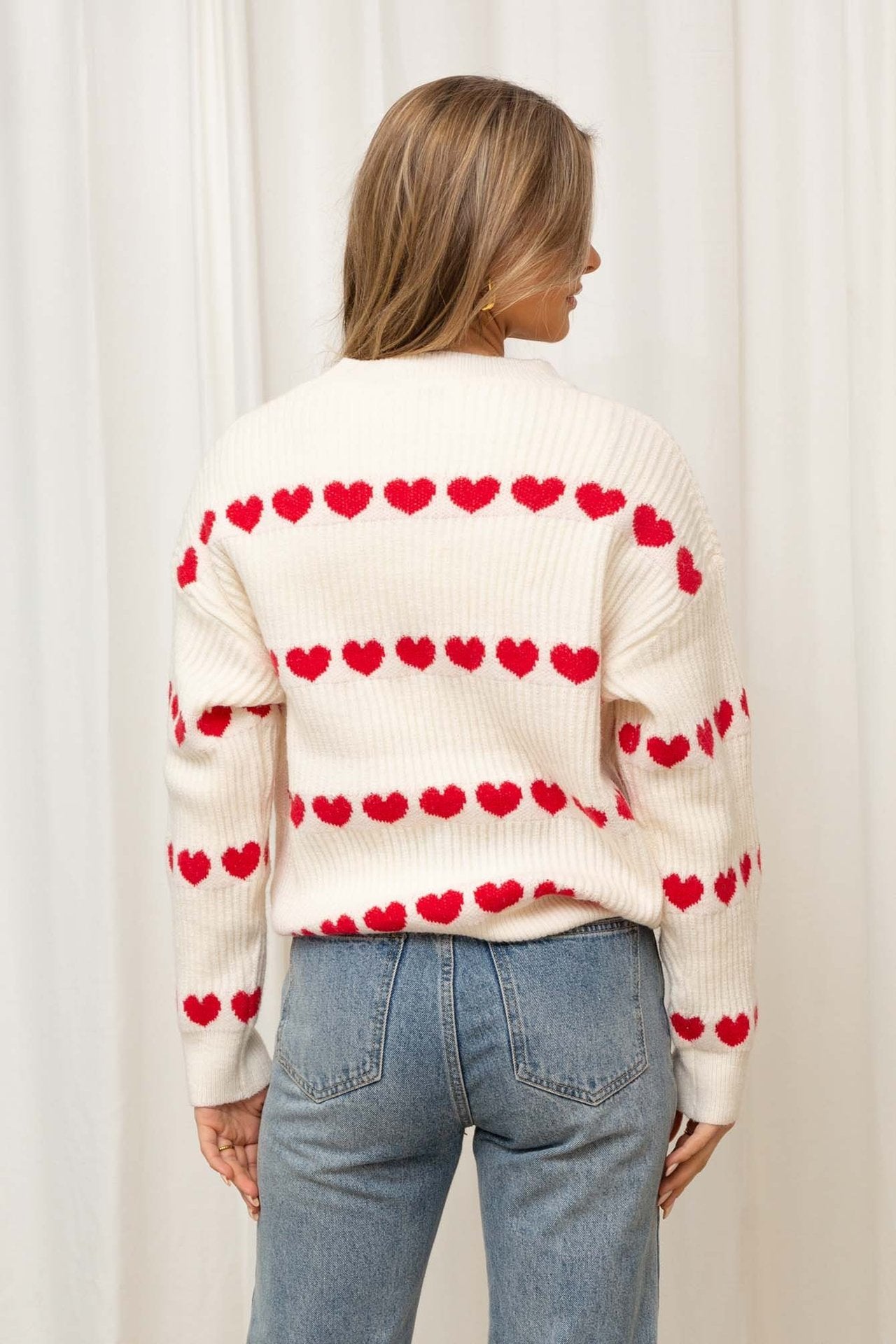 Christmas Heart Pattern Crewneck Long Sleeve Sweater